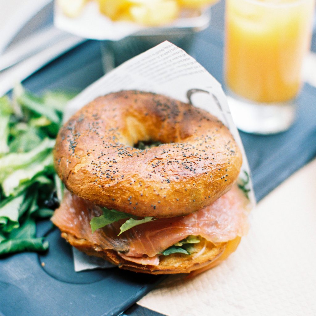 bagel with salmon at a cafe, Paris